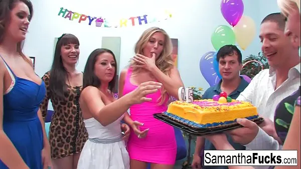 Svež Samantha celebrates her birthday with a wild crazy orgy top Tube