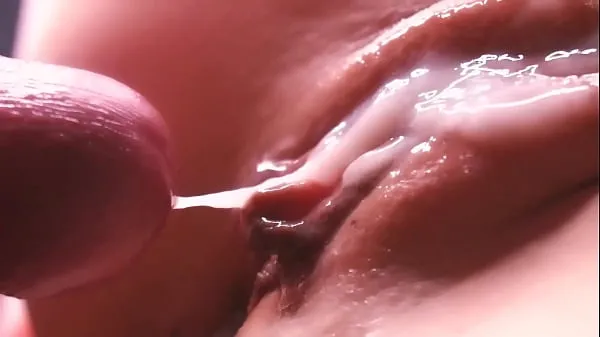 Fresh cum between her labia. Close-up top Tube