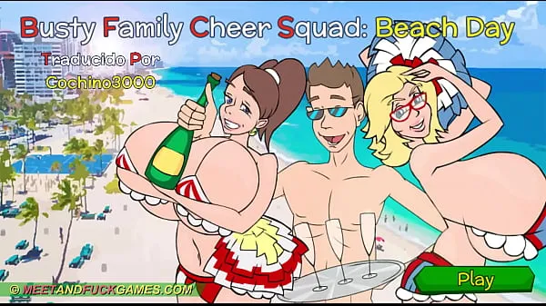 Nouveau Busty Family Cheer Squad : Journée à la plage en espagnoltop Tube